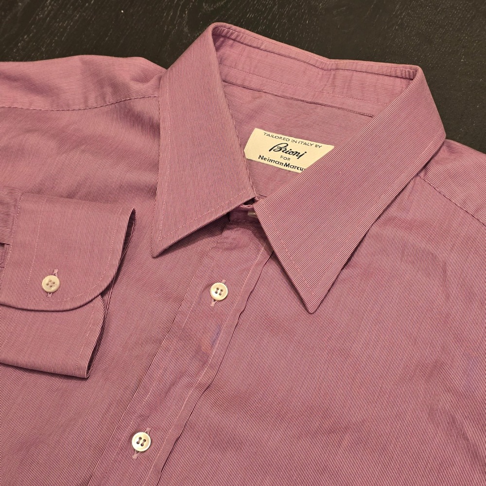 Brioni Mens Purple Micro Stripe Cotton Dressโ Shirt Tailored in taly 17.5 L
